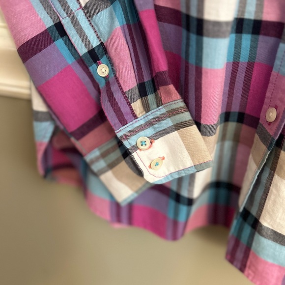 Talbots Pink Purple Black Plaid Button Down Shirt Size Petite Small - Picture 5 of 9